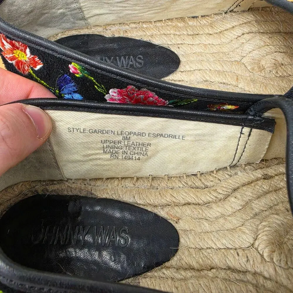 Johnny Was Shoe Women 8 Garden Leopard Espadrille Flat Floral Summer Embroidered